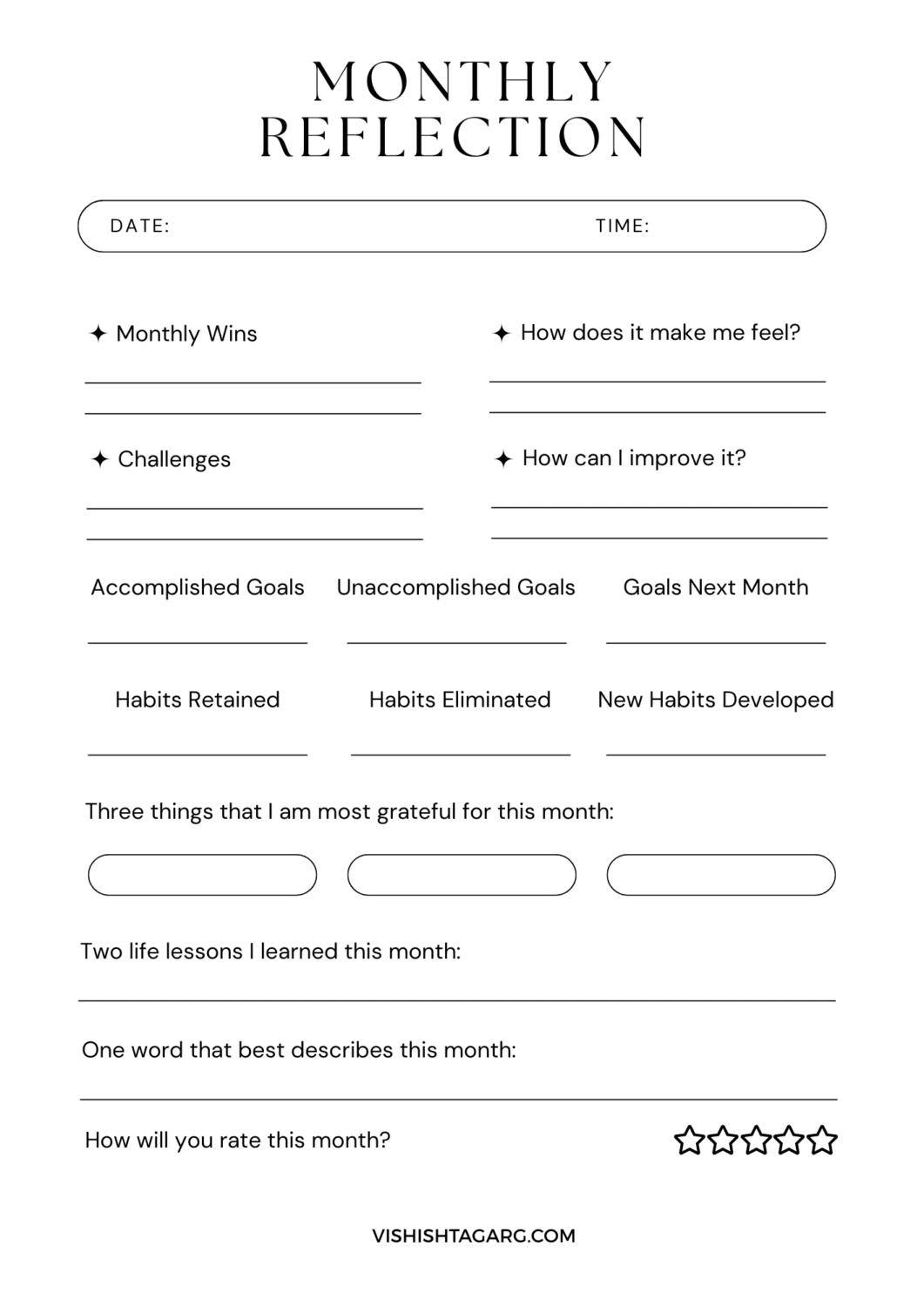 Minimalist Monthly Reflection Journal A4 Document