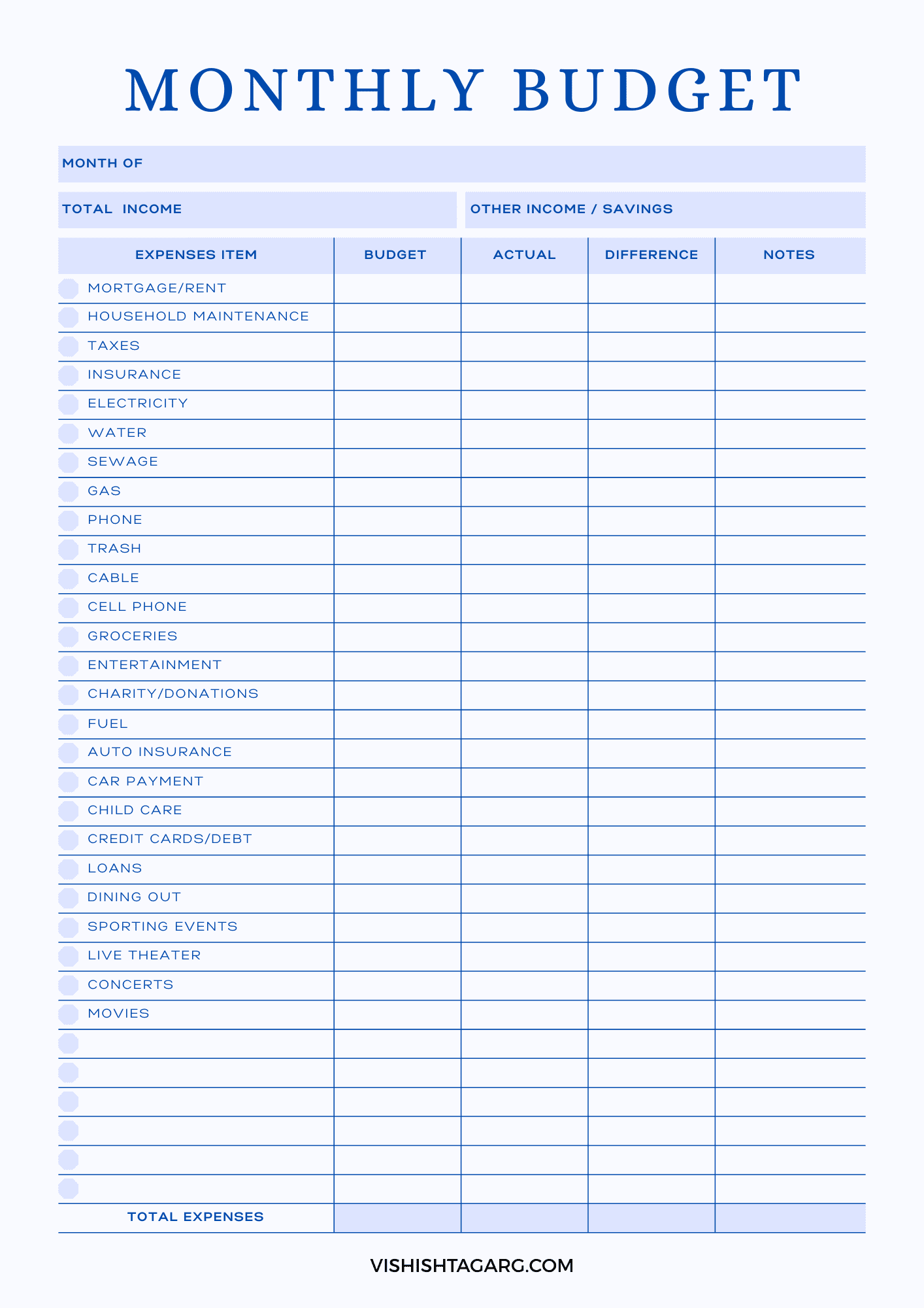 Multiple Monthly Budget Planner